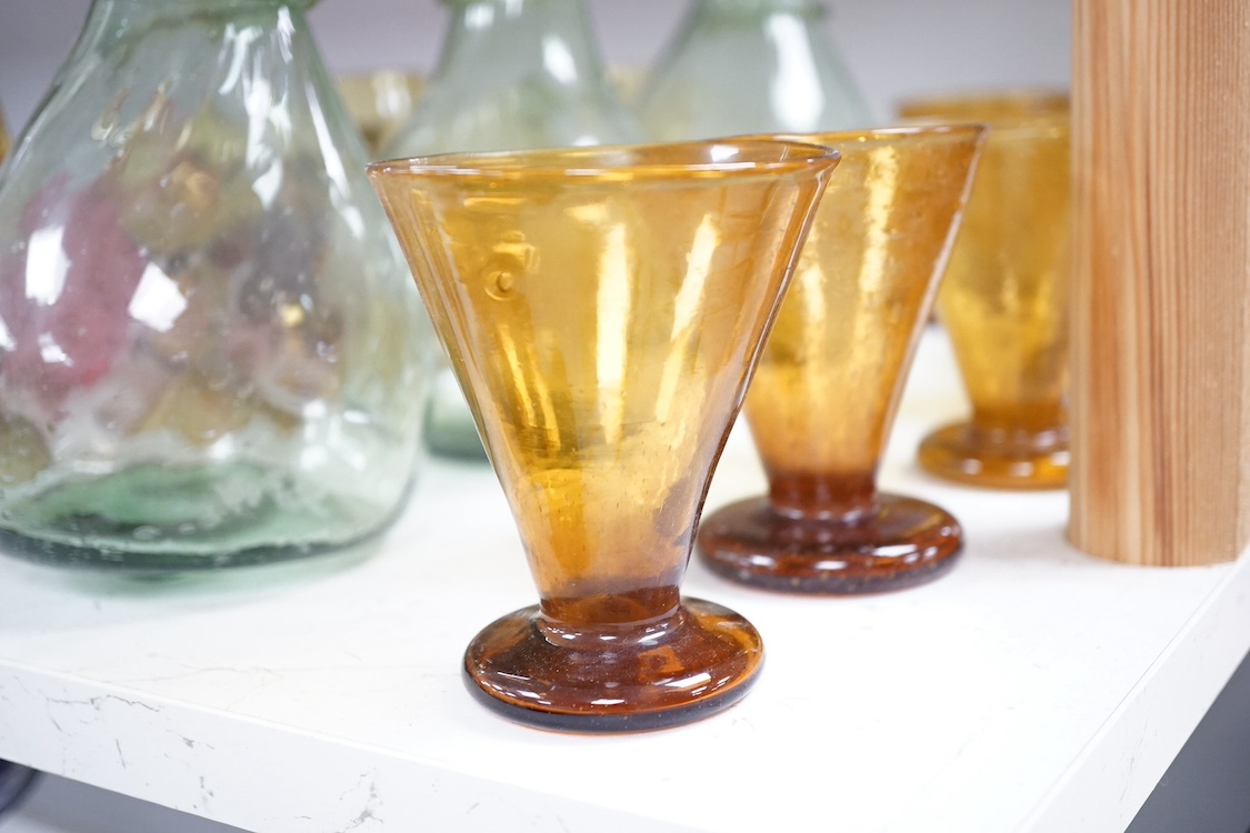 A collection of assorted coloured glassware, 18th century and later. Tallest 24cm. Condition - fair